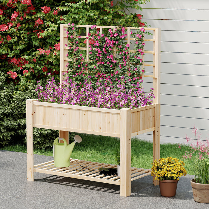 Raised Garden Bed with Trellis Wooden Elevated Planter Box with Legs-