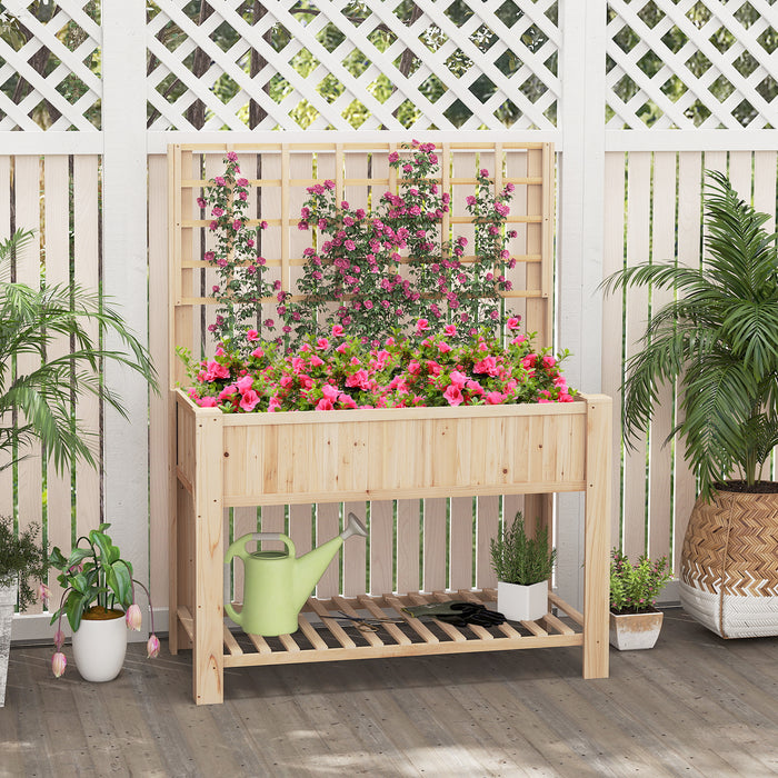 Raised Garden Bed with Trellis Wooden Elevated Planter Box with Legs-