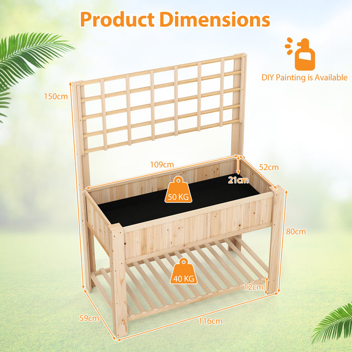 Raised Garden Bed with Trellis Wooden Elevated Planter Box with Legs-