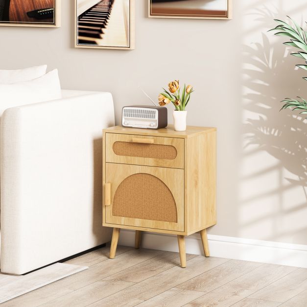 Rattan Nightstand Set of 2 Boho Bedside Table with Rattan-