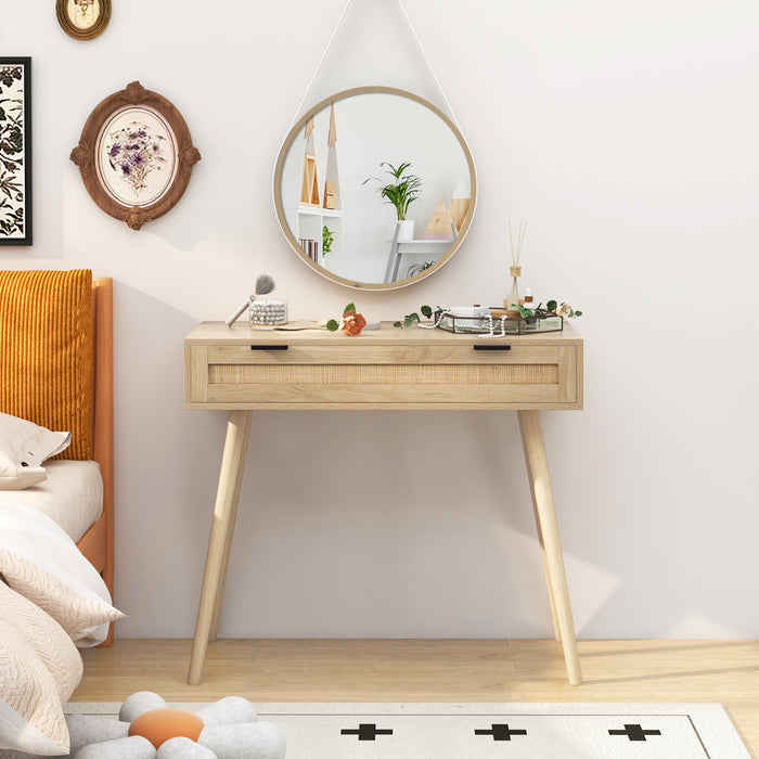 Rattan Console Table with Pull-out Drawer-