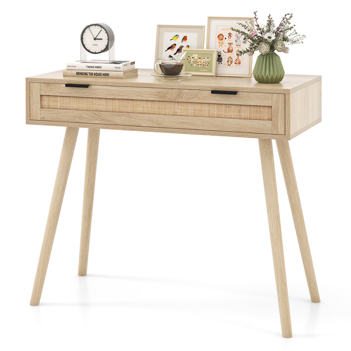 Rattan Console Table with Pull-out Drawer-