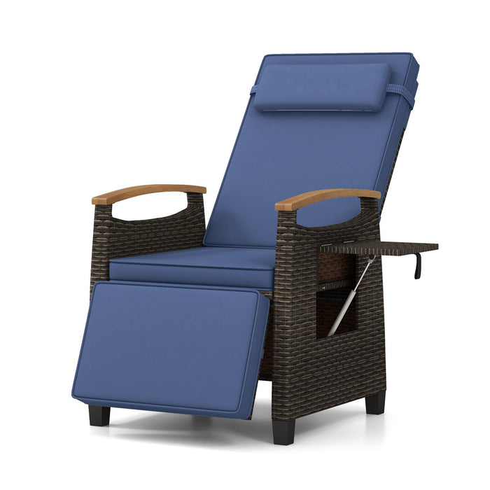 Patio Rattan Lounge Chair Recliner with Adjustable Footrest and Side Table-