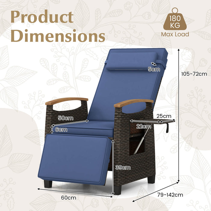 Patio Rattan Lounge Chair Recliner with Adjustable Footrest and Side Table-