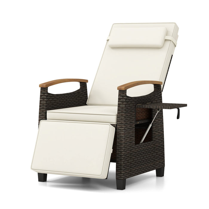 Patio Rattan Lounge Chair Recliner with Adjustable Footrest and Side Table-