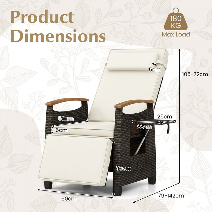 Patio Rattan Lounge Chair Recliner with Adjustable Footrest and Side Table-