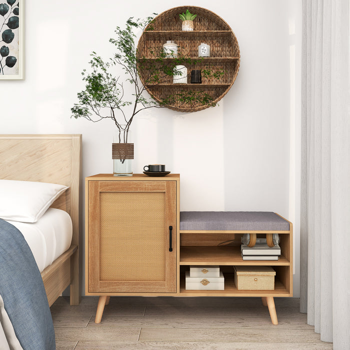 2-in-1 Rattan Shoe Cabinet with Bench and 3 Adjustable Shelves-