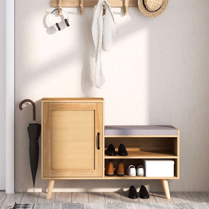 2-in-1 Rattan Shoe Cabinet with Bench and 3 Adjustable Shelves-