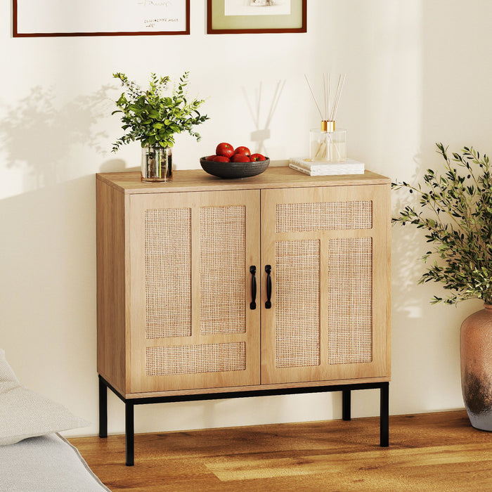 Rattan Storage Cabinet with 3-Position Adjustable Shelf for Kitchen-