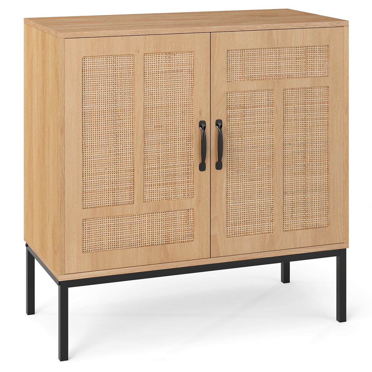 Rattan Storage Cabinet with 3-Position Adjustable Shelf for Kitchen-