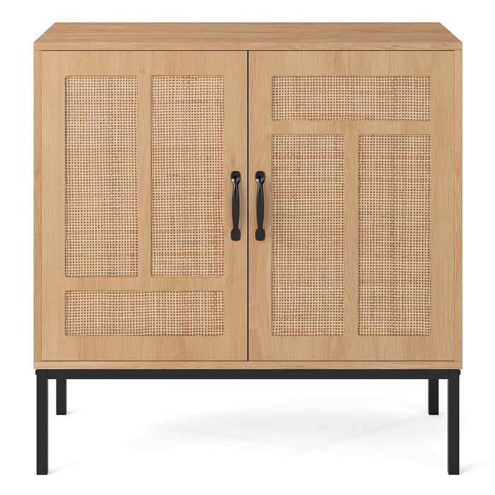 Rattan Storage Cabinet with 3-Position Adjustable Shelf for Kitchen-