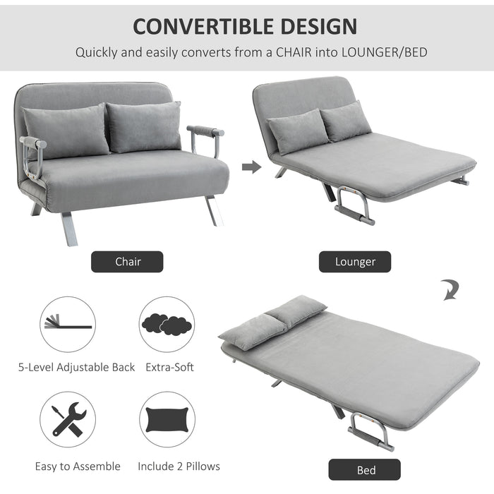 HOMCOM Two-Seater Click-Clack Sofa Bed - Light Grey | Aosom UK