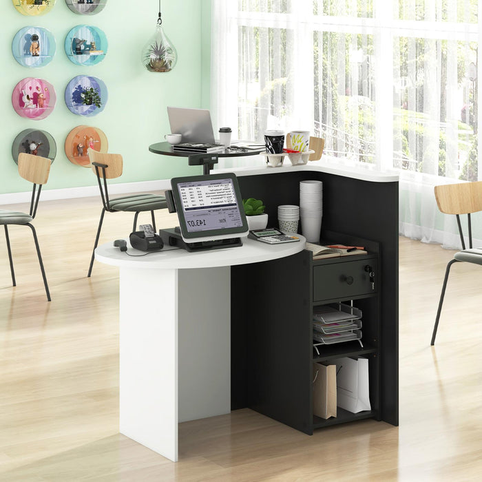Reception Desk with Lockable Drawer and Adjustable Shelf for Office-