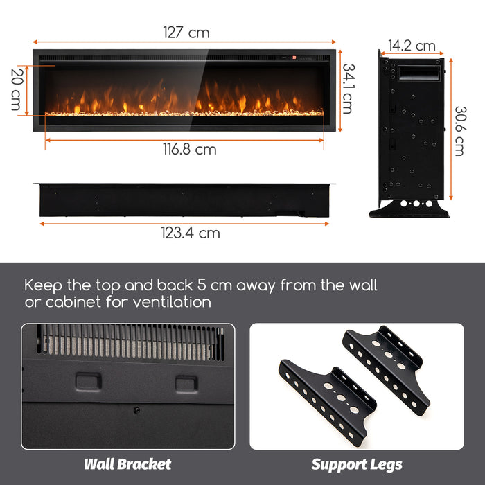 102/127 cm Wall Mounted Recessed Freestanding Electric Fireplace-