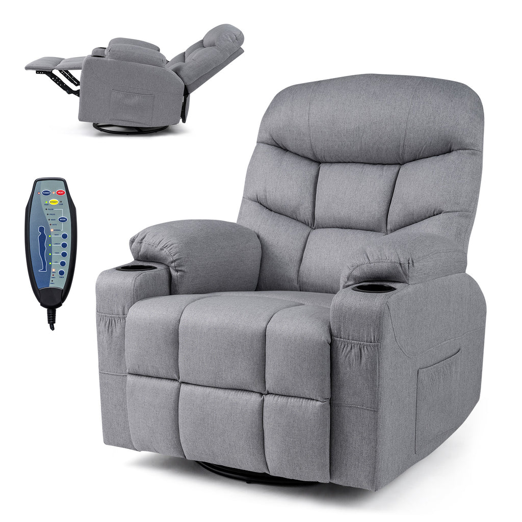 Recliner Chair with Massage and Heat Nursery Rocking Chair with 360° Swivel Function-