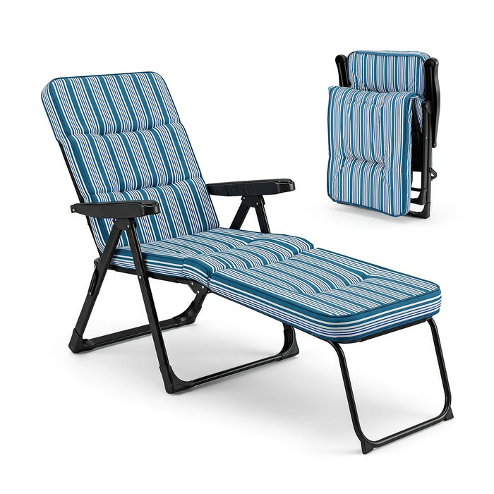 Reclining Relaxer Chair with Thick Padded Cushion for Patio-Grey