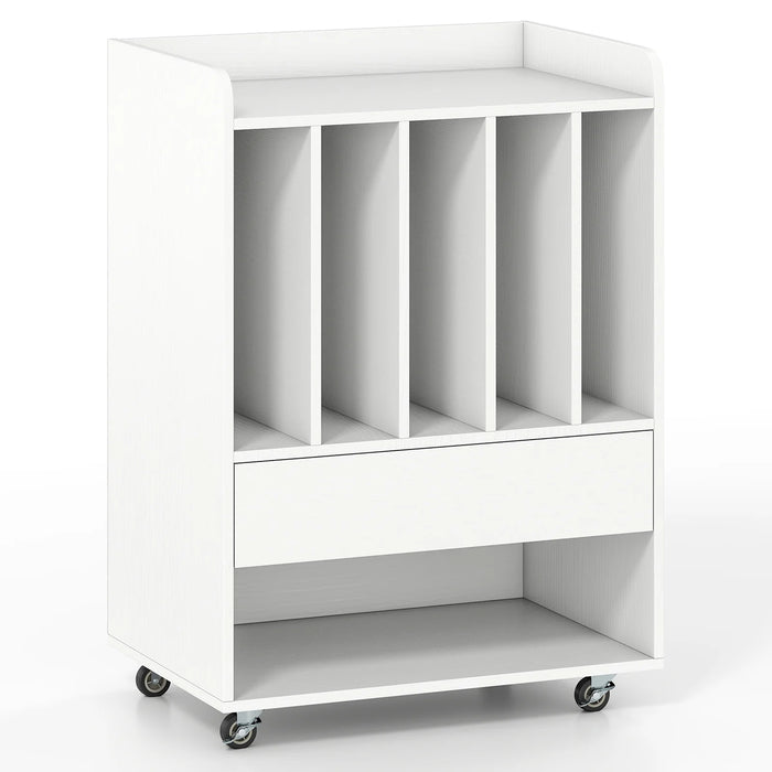 Record Player Stand On Wheels with 5 Compartments for Living Room Bedroom-
