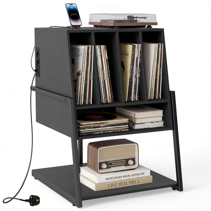 Record Player Stand with Charging Station Turntable Stand with Vinyl Storage Holder-