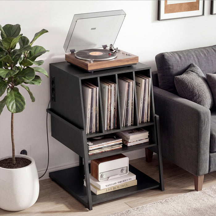 Record Player Stand with Charging Station Turntable Stand with Vinyl Storage Holder-