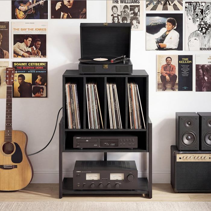 Record Player Stand with Charging Station Turntable Stand with Vinyl Storage Holder-