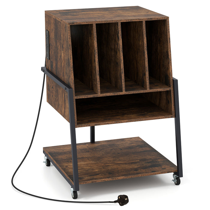 Record Player Stand with Charging Station Turntable Stand with Vinyl Storage Holder-