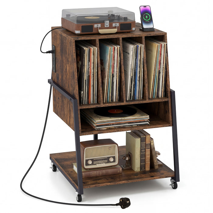 Record Player Stand with Charging Station Turntable Stand with Vinyl Storage Holder-