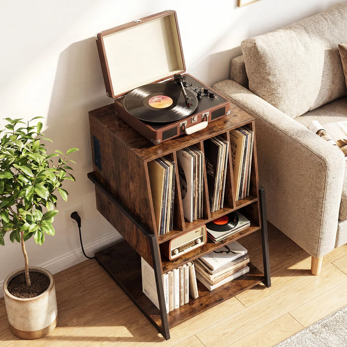 Record Player Stand with Charging Station Turntable Stand with Vinyl Storage Holder-