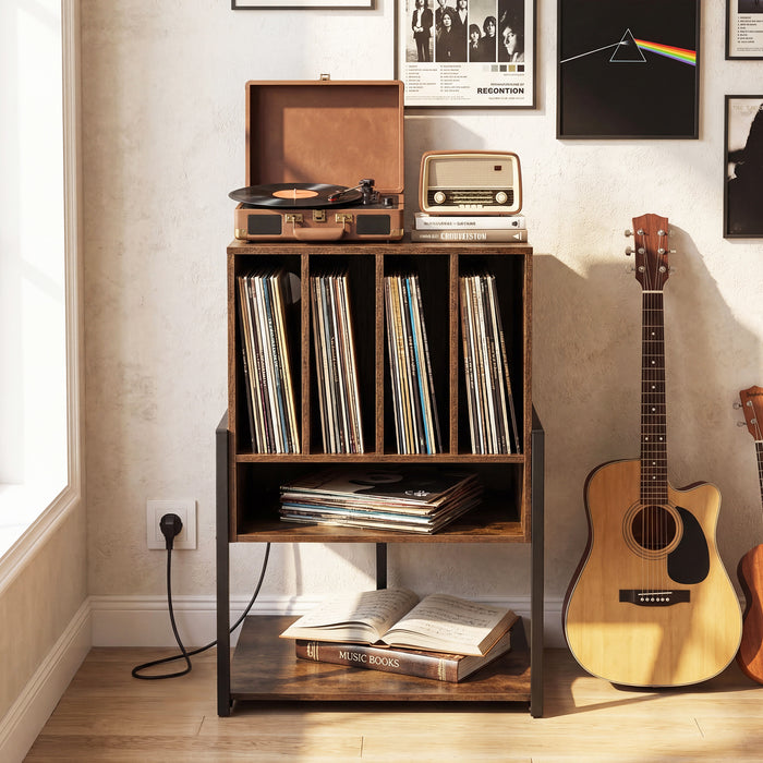 Record Player Stand with Charging Station Turntable Stand with Vinyl Storage Holder-