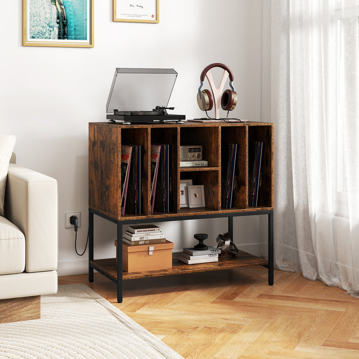 Record Player Stand with Charging Station for Living Room-
