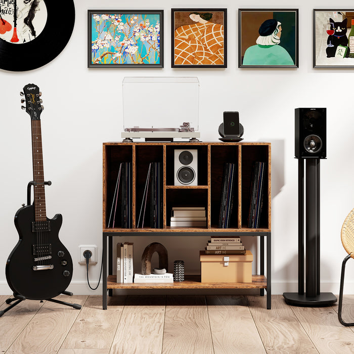 Record Player Stand with Charging Station for Living Room-