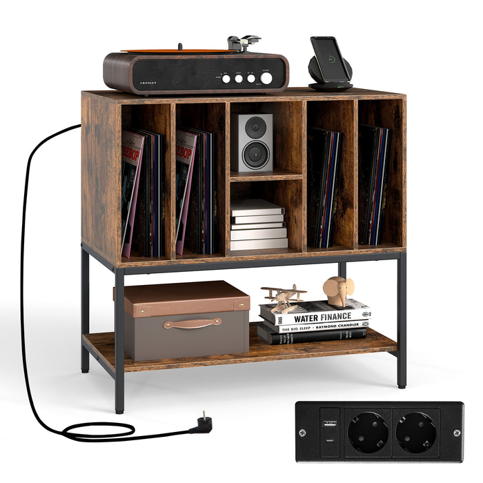 Record Player Stand with Charging Station for Living Room-