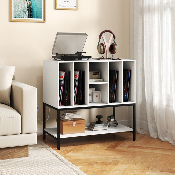 Record Player Stand with Charging Station for Living Room-