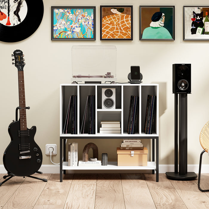 Record Player Stand with Charging Station for Living Room-