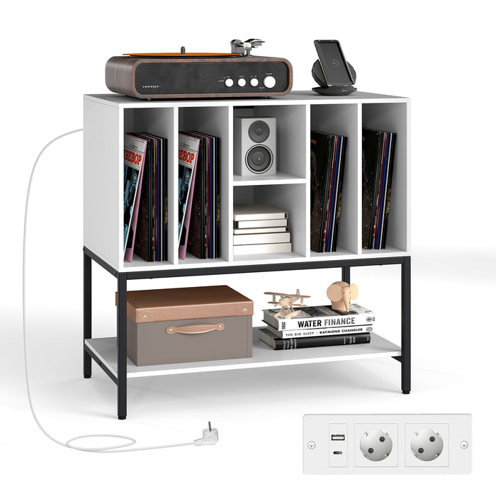 Record Player Stand with Charging Station for Living Room-