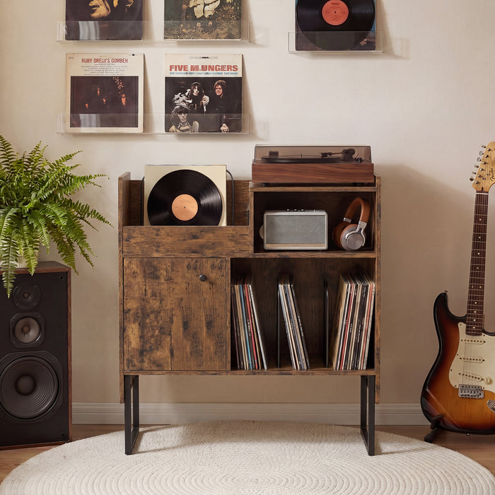 Record Player Stand with Power Outlets and Open Shelf-