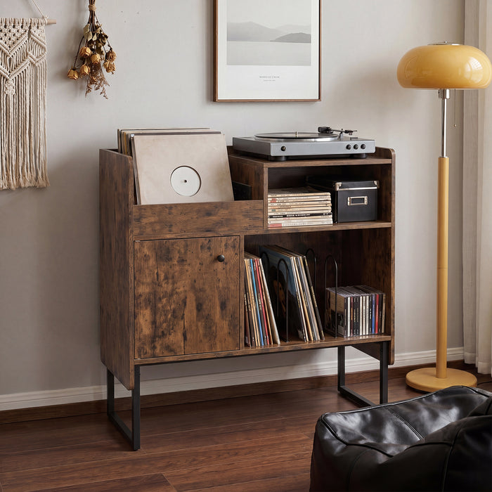 Record Player Stand with Power Outlets and Open Shelf-