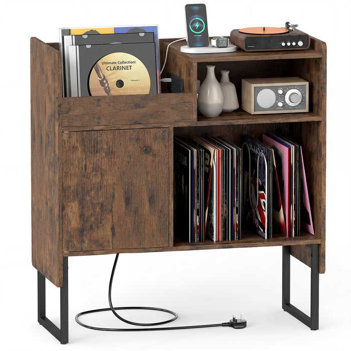 Record Player Stand with Power Outlets and Open Shelf-