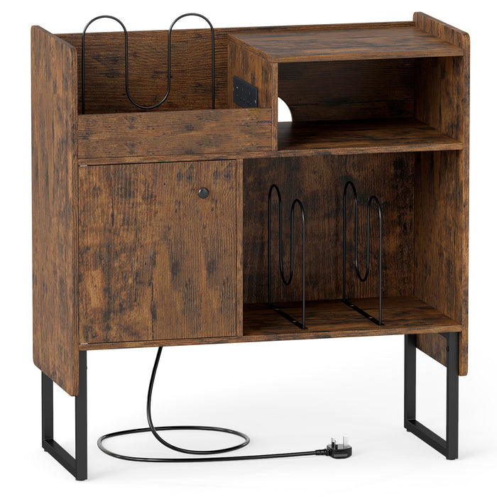 Record Player Stand with Power Outlets and Open Shelf-