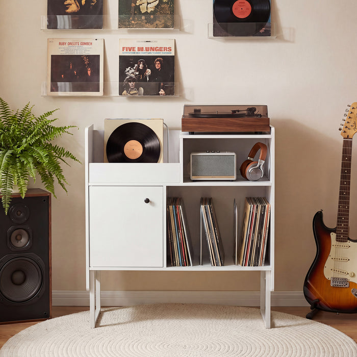 Record Player Stand with Power Outlets and Open Shelf-