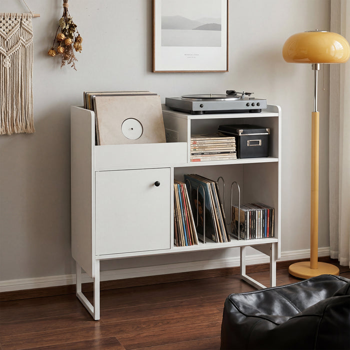 Record Player Stand with Power Outlets and Open Shelf-
