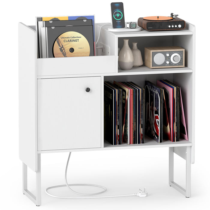 Record Player Stand with Power Outlets and Open Shelf-