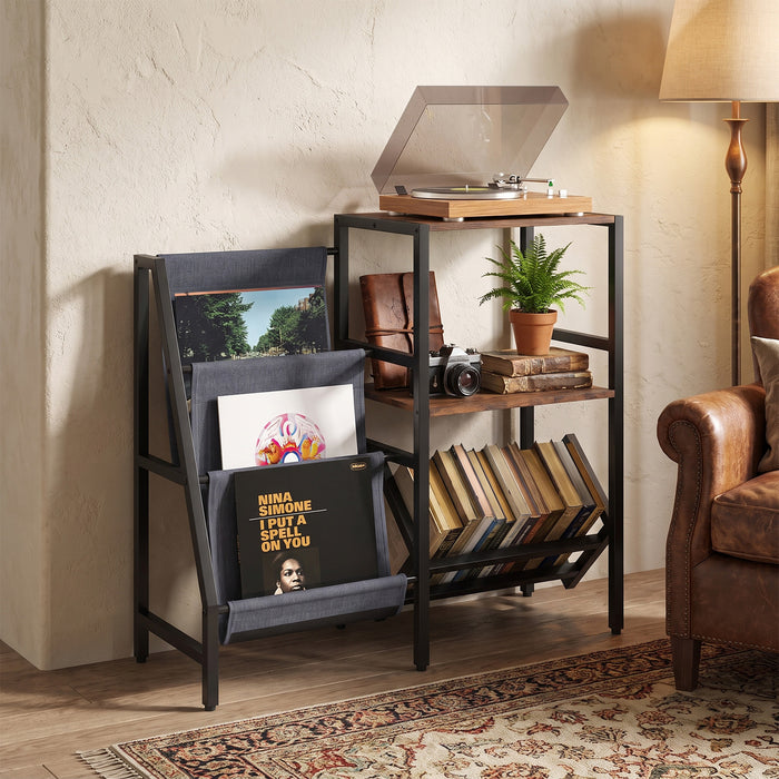 Record Player Stand with Vinyl Record Storage Shelf for 400+ Albums-