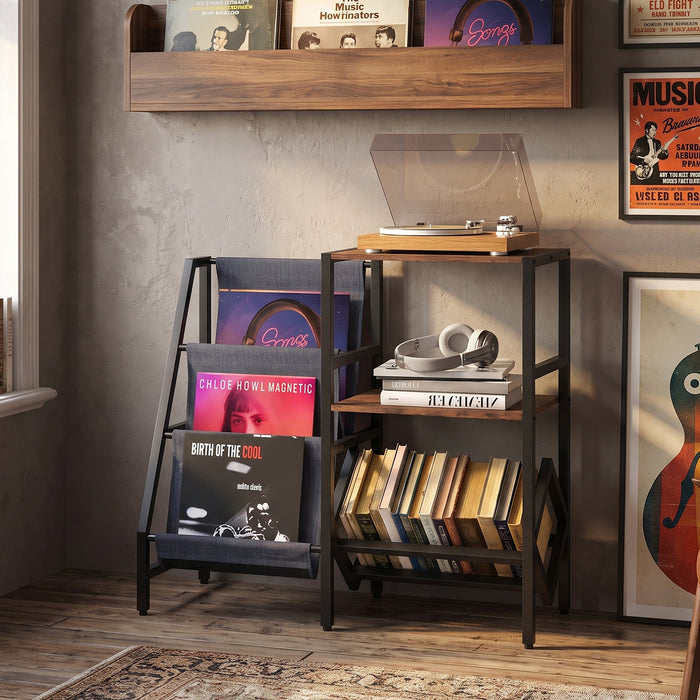 Record Player Stand with Vinyl Record Storage Shelf for 400+ Albums-