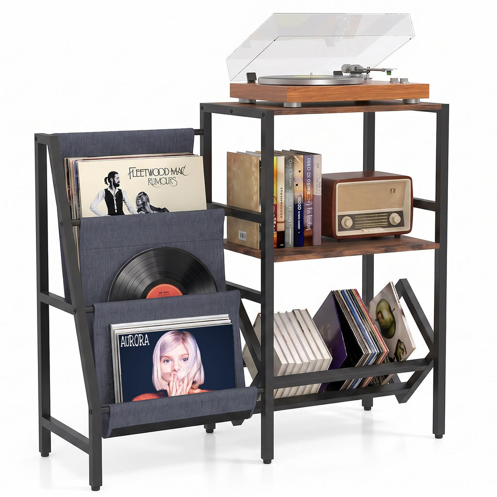 Record Player Stand with Vinyl Record Storage Shelf for 400+ Albums-