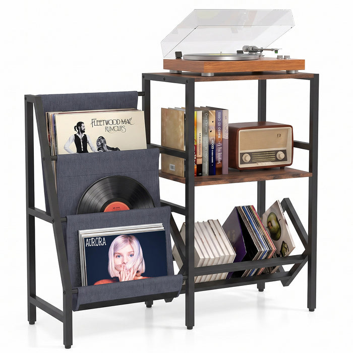 Record Player Stand with Vinyl Record Storage Shelf for 400+ Albums-