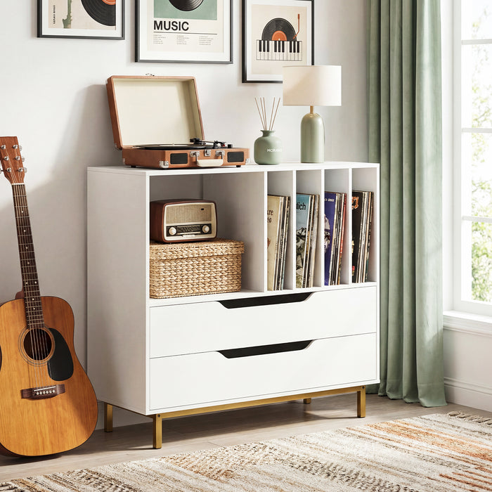 Record Player Stand Mid Century Turntable Stand with Open Compartment-