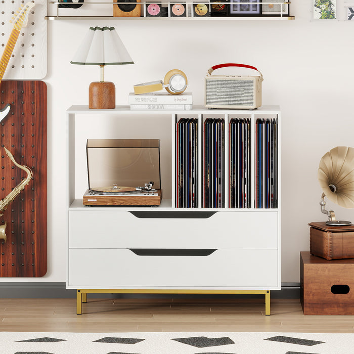 Record Player Stand Mid Century Turntable Stand with Open Compartment-