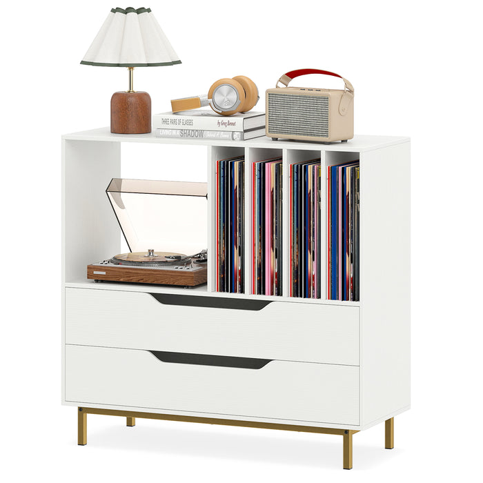 Record Player Stand Mid Century Turntable Stand with Open Compartment-