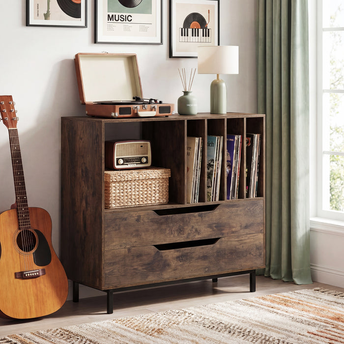 Record Player Stand Mid Century Turntable Stand with Open Compartment-