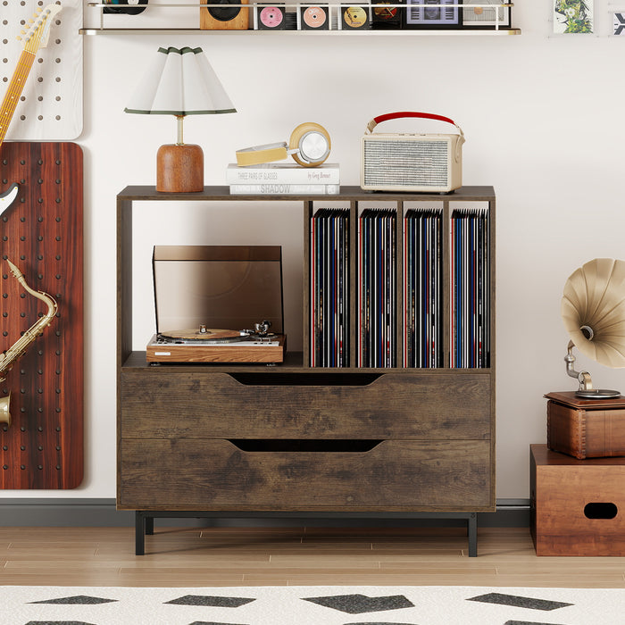 Record Player Stand Mid Century Turntable Stand with Open Compartment-